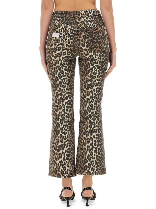 Women's Logo Back Pocket Leopard Print Denim Pants Brown - GANNI - BALAAN 4