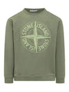 Garment Dyed Stitches Four Print Crewneck Sweatshirt Green - STONE ISLAND - BALAAN 2