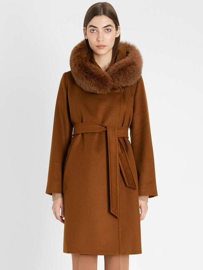 Mango Fox Fur Hooded Wool Single Coat Brown - MAX MARA - BALAAN 2