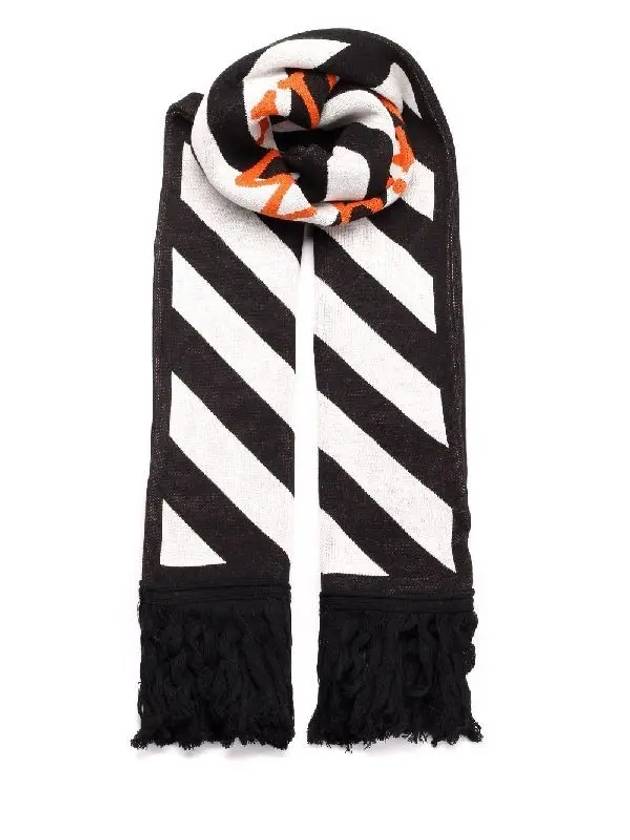 Logo Diag Stripe Wool Fringe Muffler Black - OFF WHITE - BALAAN 5