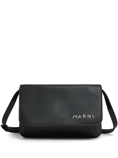 Embroidered Logo Leather Cross Bag Black - MARNI - BALAAN 1