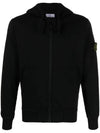 Garment Dyed Cotton Fleece Full Zip Hooded Jacket Black - STONE ISLAND - BALAAN 1