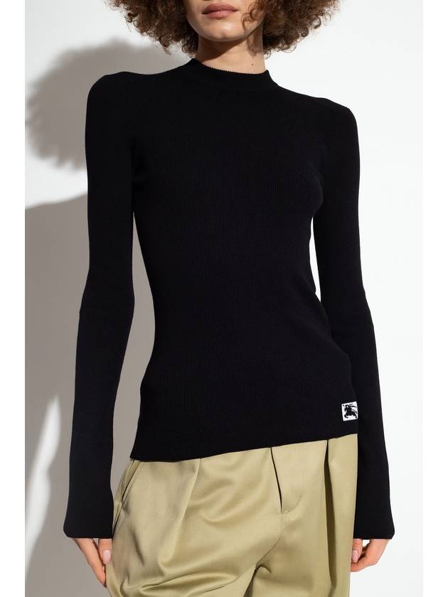 Logo Patch Slim Fit Wool Blend Knit Top Black - BURBERRY - BALAAN 4