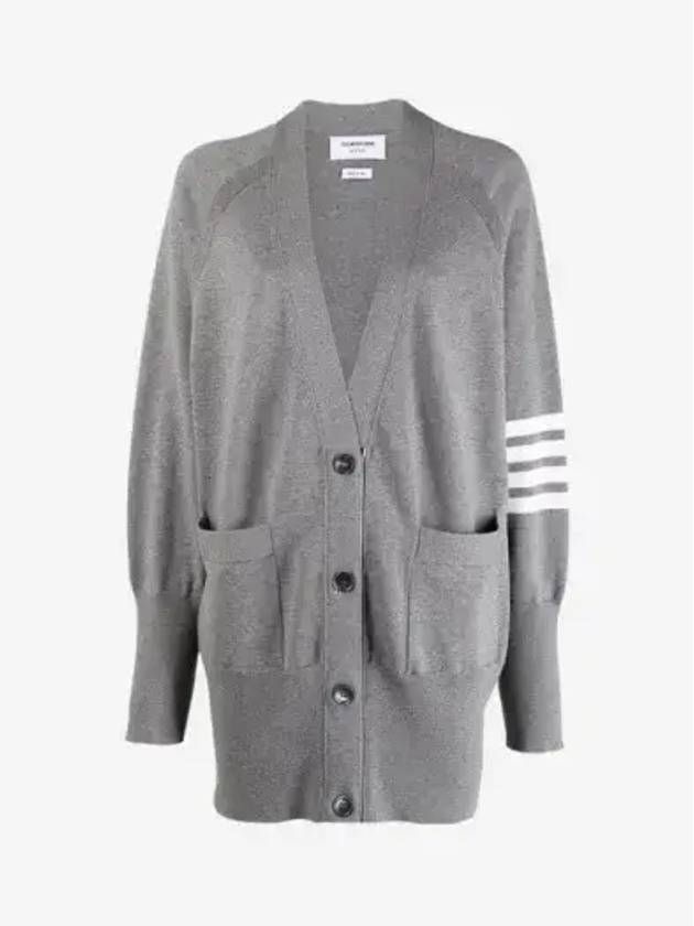 Stitched Cotton 4 Bar Cardigan Grey - THOM BROWNE - BALAAN 3