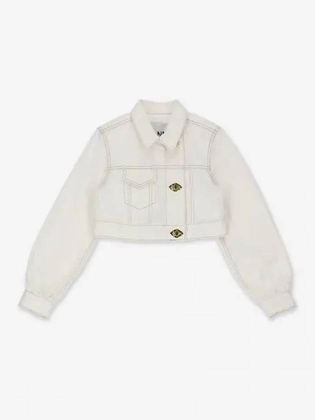 Cropped Denim Trucker Jacket White - GANNI - BALAAN 2