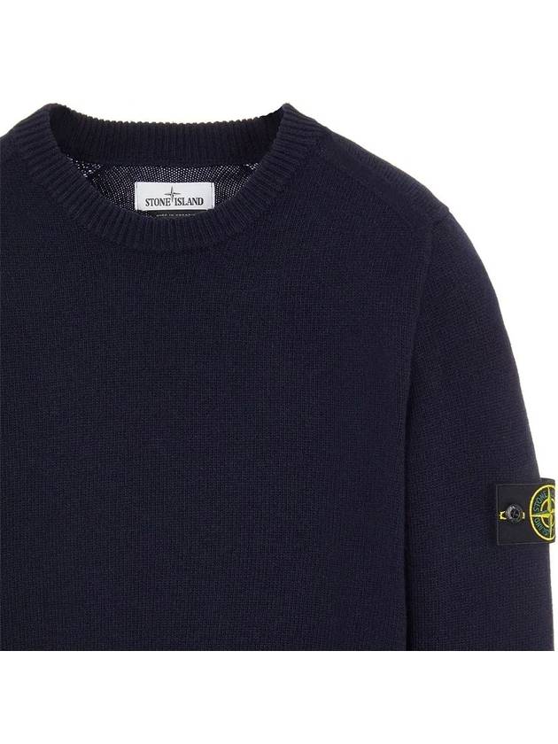 Men's Waffen Patch Round Neck Knit Top Navy - STONE ISLAND - BALAAN 5