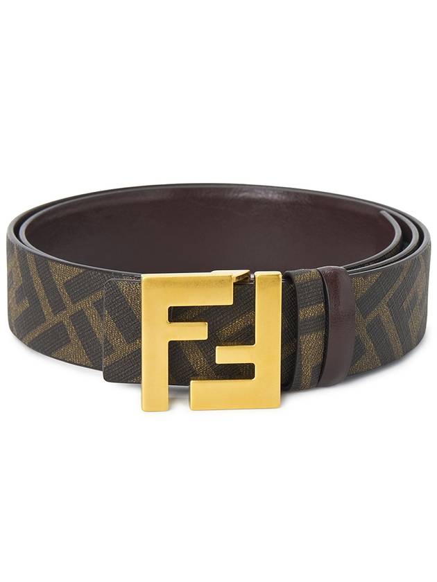 FF Square Buckle Reversible Leather Canvas Belt Brown - FENDI - BALAAN 3