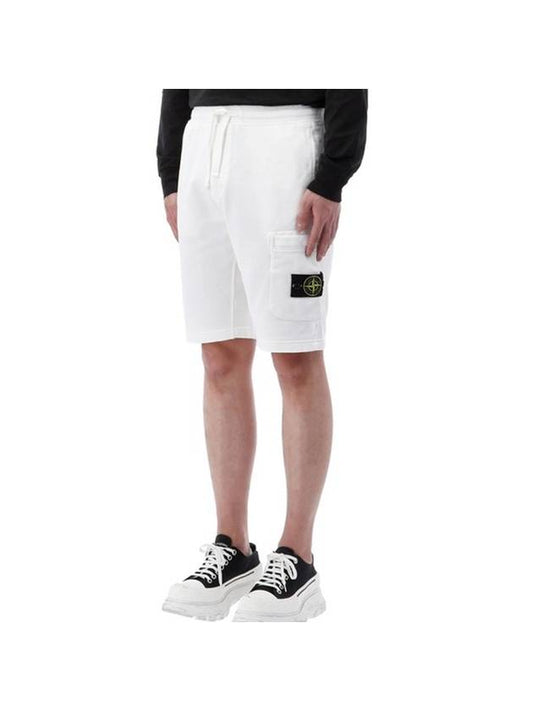 Cotton Fleece Cargo Bermuda Shorts White - STONE ISLAND - BALAAN 1