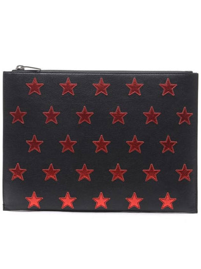 Star Patch Leather Clutch Bag Black Red - SAINT LAURENT - BALAAN 2