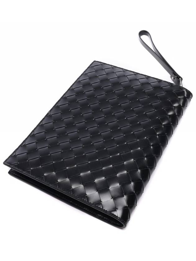 Intrecciato Brushed Strap Clutch Bag Black - BOTTEGA VENETA - BALAAN 6