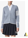 Women's Fine Merino Jersey Sailboat 4 Bar Boxy V Neck Cardigan Dark Blue - THOM BROWNE - BALAAN 2