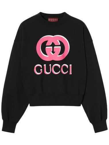 Jersey Print Cotton Sweatshirt Black - GUCCI - BALAAN 1