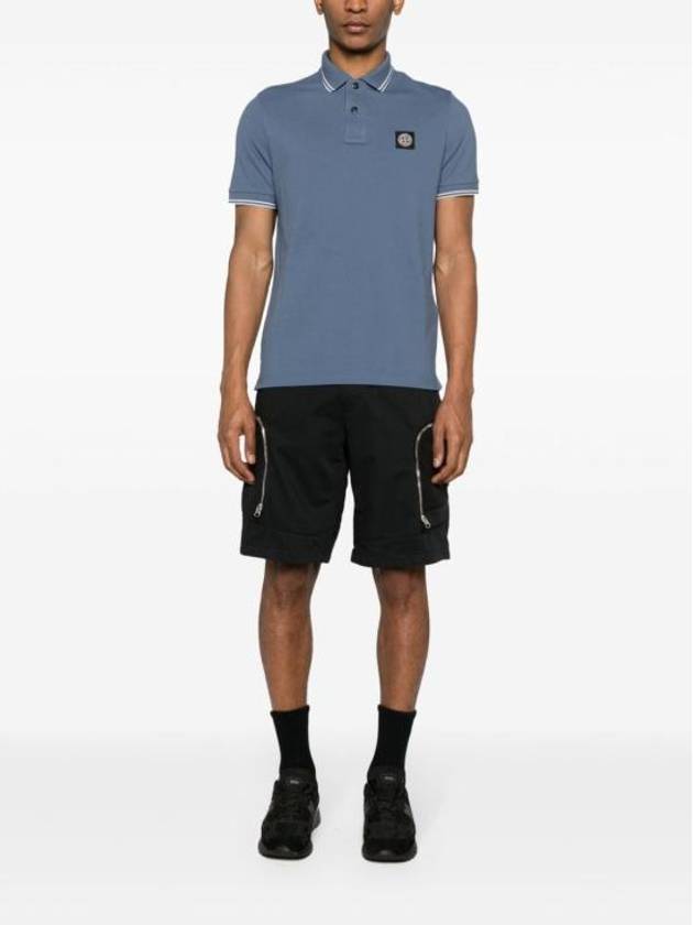 Stretch Cotton Pique Short Sleeve Polo Shirt Light Blue - STONE ISLAND - BALAAN 8