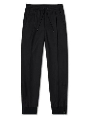 Men's Wool Drawstring Jogger Pants Black - MONCLER - BALAAN.