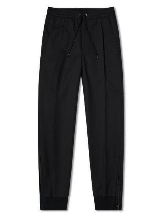 Men's Wool Drawstring Jogger Track Pants Black - MONCLER - BALAAN 1