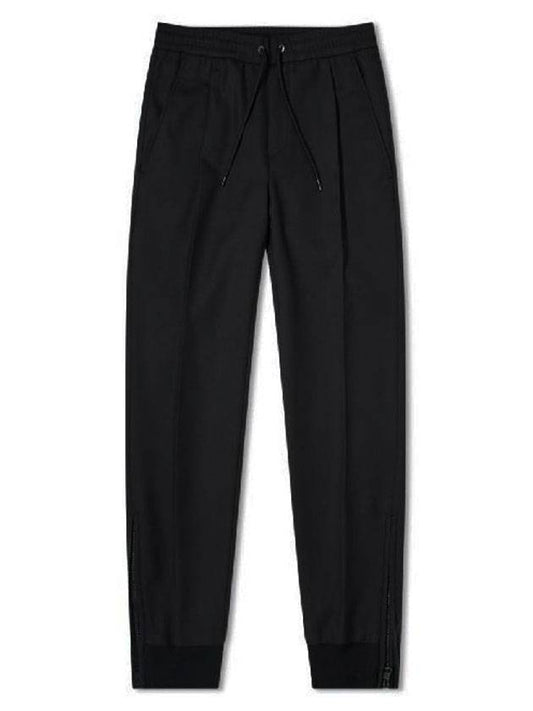 Men's Wool Drawstring Jogger Track Pants Black - MONCLER - BALAAN 1