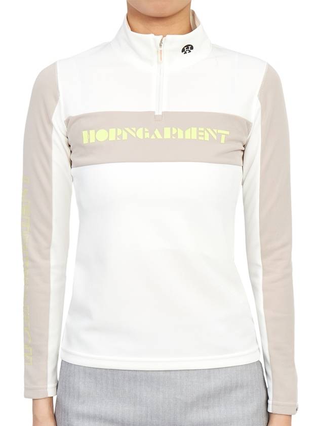 Women's Trans Half Zip Up Long Sleeve T-Shirt Offwhite - HORN GARMENT - BALAAN 2