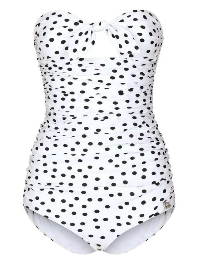 Polka dot print strapless one-piece swimsuit O9C79JFSG8C - DOLCE&GABBANA - BALAAN 1