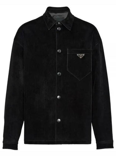 Triangle Logo Stretch Cotton Long Sleeve Shirt Black - PRADA - BALAAN 1