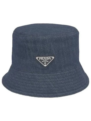 Denim Bucket Hat Navy - PRADA - BALAAN 1