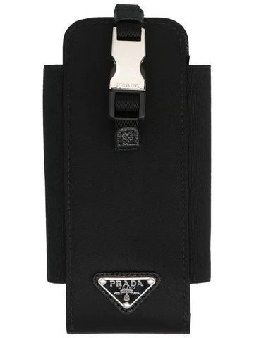 Logo Fabric Neck Phone Case Black - PRADA - BALAAN 1