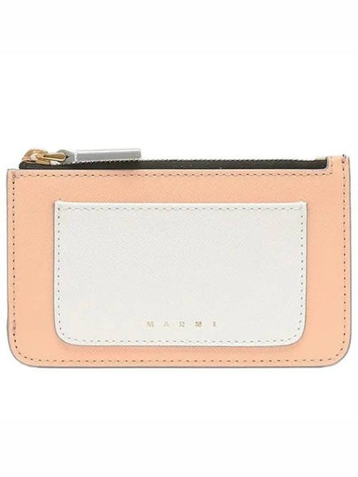 Saffiano Two-Tone Zipper Card Wallet Lily White Pale Peach - MARNI - BALAAN 2