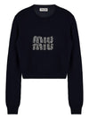 Women's Logo Cashmere Knit Top Blue - MIU MIU - BALAAN.