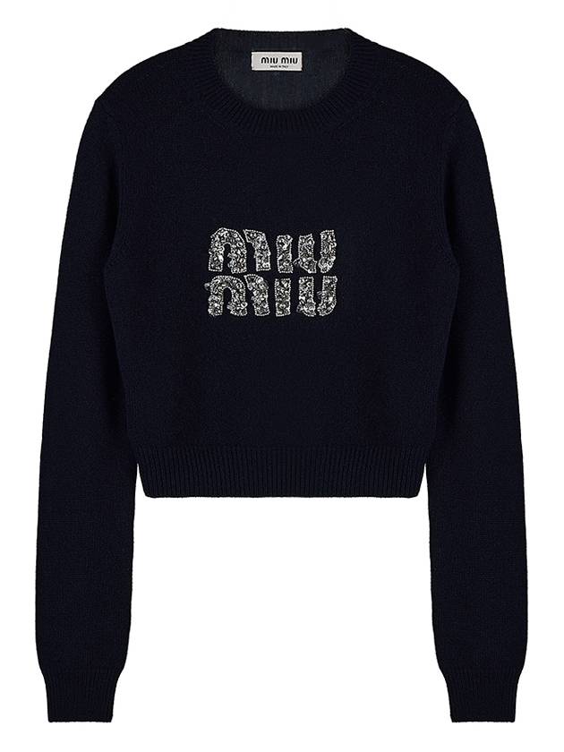 Women's Logo Cashmere Knit Top Blue - MIU MIU - BALAAN 2