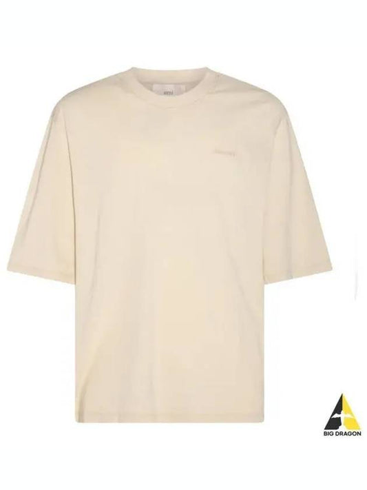 Embroidered Logo Short Sleeve T-Shirt Ivory - AMI - BALAAN