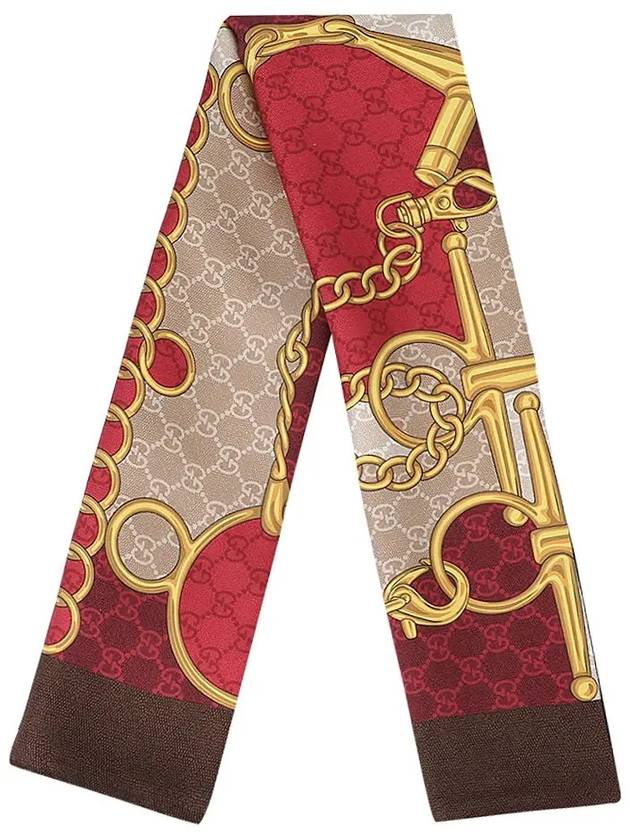 GG Horsebit Print Silk Scarf Brown Red - GUCCI - BALAAN 3