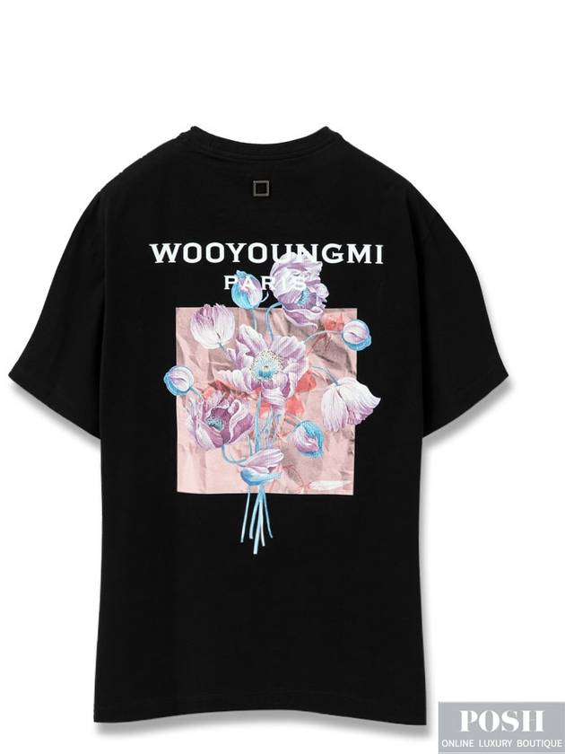 3D Flower Back Logo Round Short Sleeve T-Shirt Black - WOOYOUNGMI - BALAAN 2