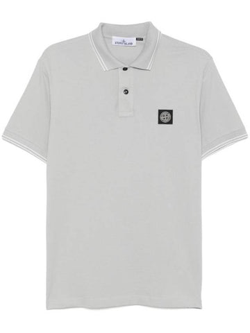 Organic Cotton Elastane Pique Polo Shirt Pearl Grey - STONE ISLAND - BALAAN 1