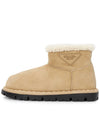 Women's Triangular Logo Shearling Winter Boots Ecru - PRADA - BALAAN 5