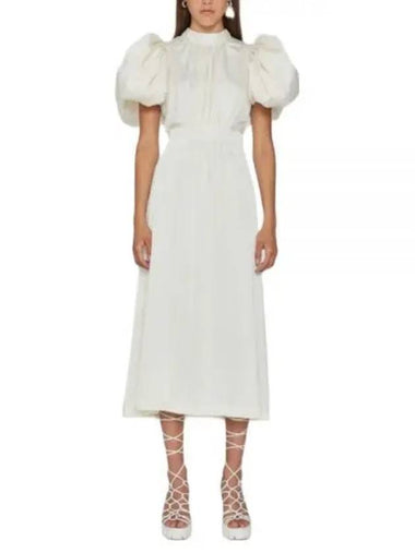 Puff sleeve midi dress white EGRET RT1181 - ROTATE - BALAAN 1