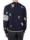 Cotton Merino Birds & Bees Intrasia 4 Bar Crew Neck Pullover Knit Top Navy - THOM BROWNE - BALAAN 5