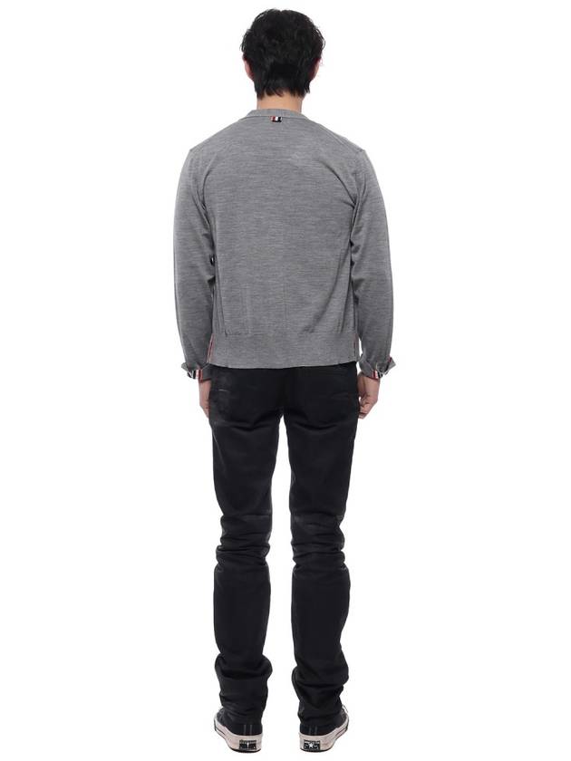 Men's Jersey Stitch V-Neck Cardigan Light Grey - THOM BROWNE - BALAAN 6