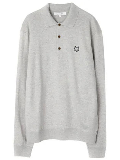 Fox Head Patch Long Sleeve Polo Shirt Light Grey Melange - MAISON KITSUNE - BALAAN 2