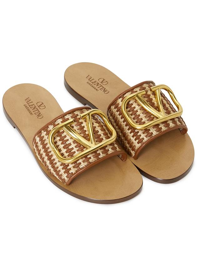 Raffia VLogo Signature Slippers Natural Brown - VALENTINO - BALAAN 4