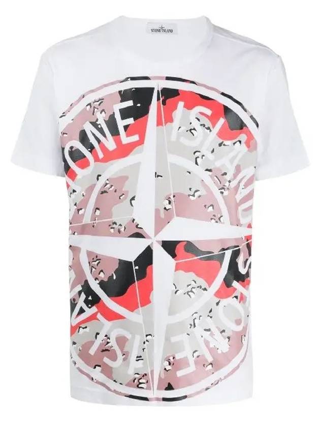 Men's Camo Big Logo Print Short Sleeve T-Shirt White - STONE ISLAND - BALAAN 3