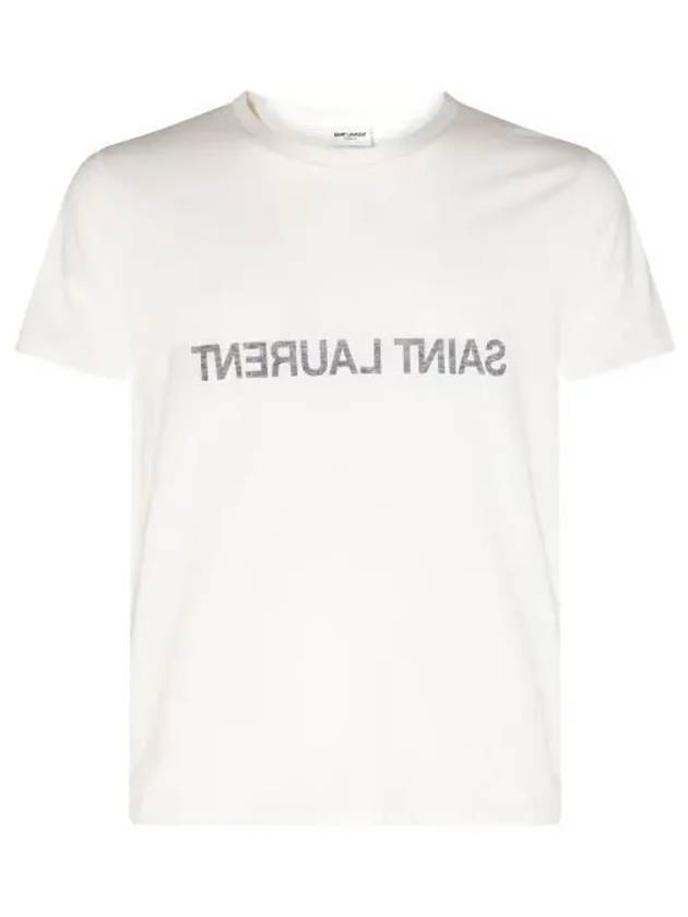 Reverse Logo Print Cotton Short Sleeve T-Shirt White - SAINT LAURENT - BALAAN 2