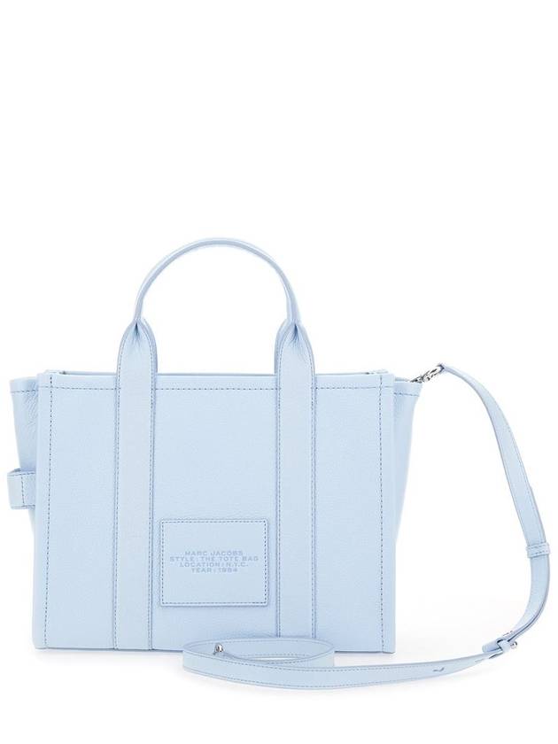 'The Medium Tote Bag' Light Blue Handbag With Logo On The Frontin Hammered Leather Woman - MARC JACOBS - BALAAN 2