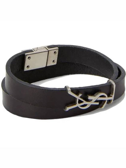 Opyum Double Wrap Leather Bracelet Black - SAINT LAURENT - BALAAN 2