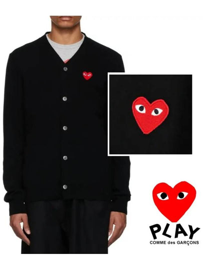 Men's Red Heart Wappen Wool Cardigan Black - COMME DES GARCONS PLAY - BALAAN 2