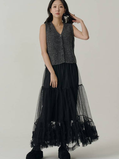 Influencer Seyoung wh Sha Bottom Frill Long Skirt Black - SORRY TOO MUCH LOVE - BALAAN 1