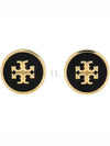 Kira Enamel Circle Stud Earrings Black Gold - TORY BURCH - BALAAN 2