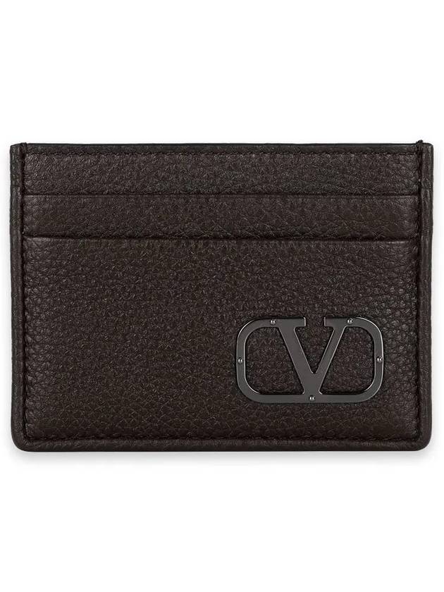 Signature V Logo Leather Card Wallet Brown - VALENTINO - BALAAN 2