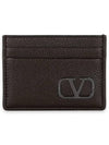 Signature V Logo Leather Card Wallet Brown - VALENTINO - BALAAN 2