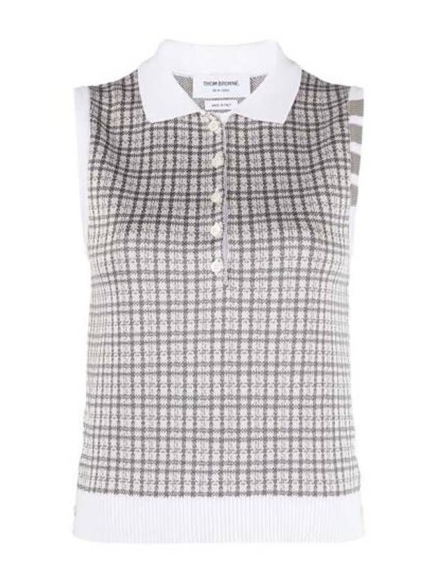 Check Silk Cotton 4 Bar Sleeveless Polo Shirt Grey - THOM BROWNE - BALAAN 2