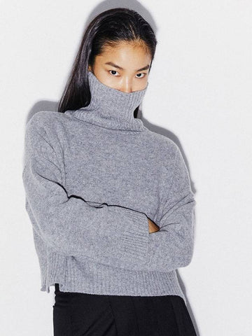 Cropped Wool Turtleneck Sweater Grey - KIMDOH - BALAAN 1