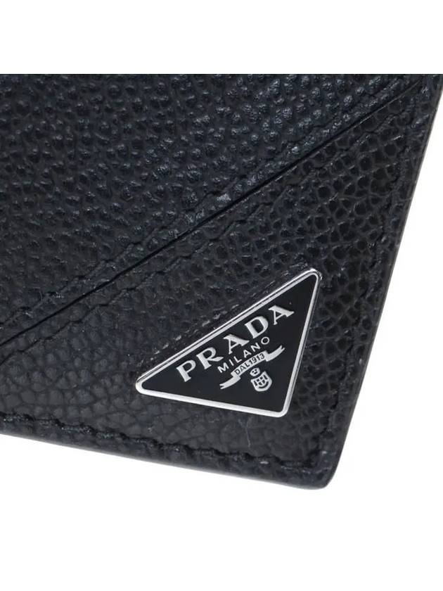 Triangle Logo Leather Half-Wallet Black - PRADA - BALAAN 8